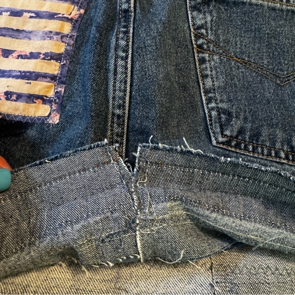 XOXO Boho Upcycled Denim Jean Patchwork Skirt with Vintage 80’s Material Sz 9/10 - Picture 12 of 14